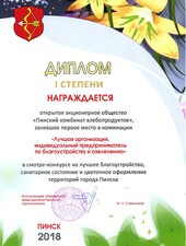 Диплом I степени. Лучшая организация по благоустройству и озеленению.