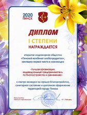  Диплом I степени. Лучшая организация по благоустройству и озеленению.