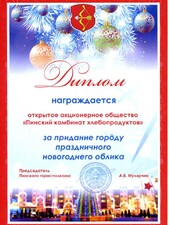 Диплом. За придание городу праздничного новогоднего облика.